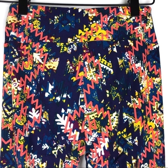 LULAROE Leggings OS One Size Aztec Southwestern Salmon Orange Blue Purple Yellow - Picture 5 of 9